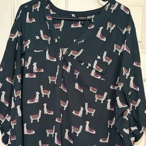 Green Llama print Torrid Harper Blouse